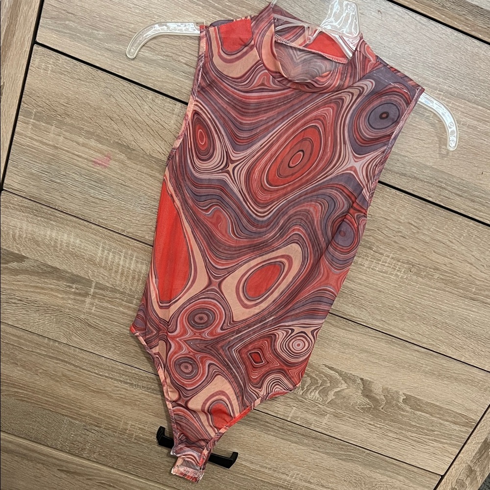 Red Swirl Print Sleeveless Bodysuit